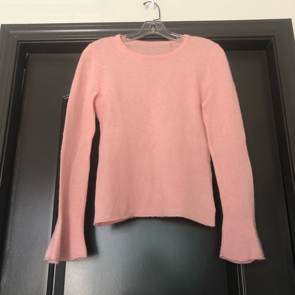White + Warren bubblegum baby pink long sleeve bell sleeve cashmere sweater